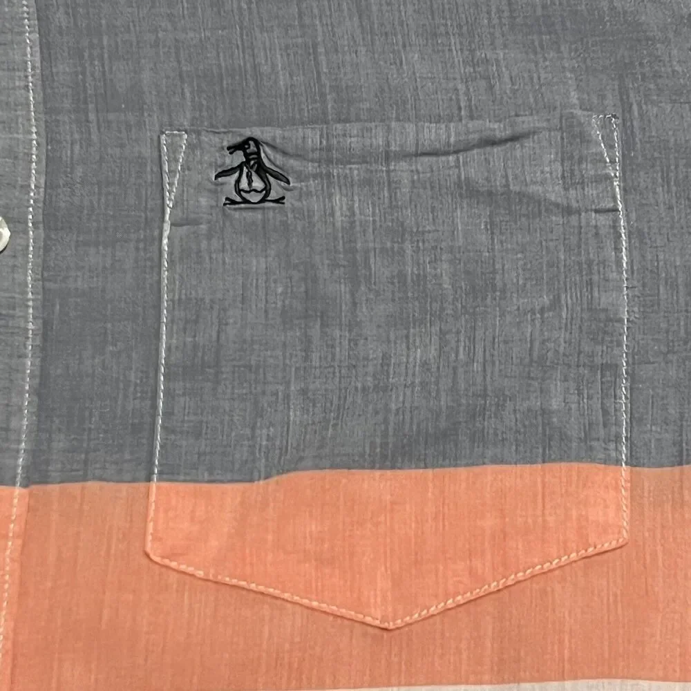 Penguin Munsingwear‎ Short Sleeve Button Down Men's Medium Color Block Stripe - Picture 2 of 5